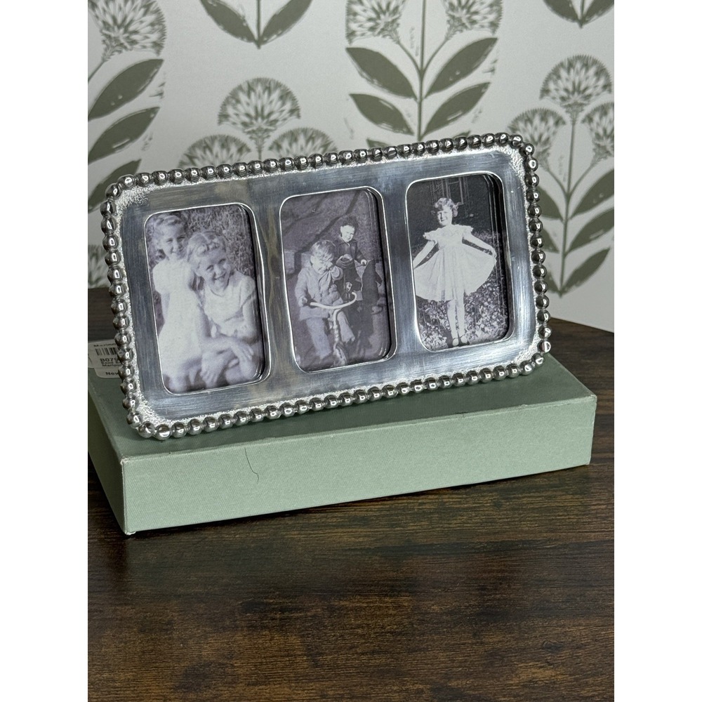 Mariposa Silver Beaded Border 3 image Collage Frame, 2" x 3" #3705 New